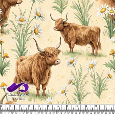 Highland Cows and Daisies Pattern