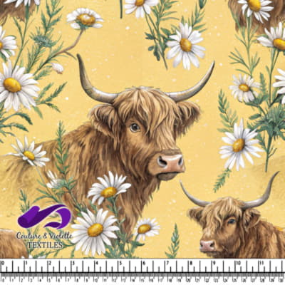Highland Cows Among Daisy Flowers