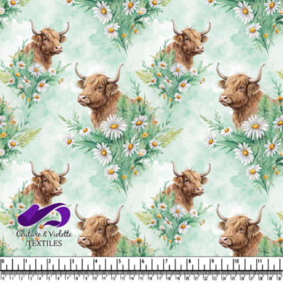 Highland Cows Among Daisies Design