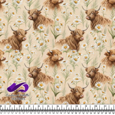 Highland Cows and Daisies Pattern