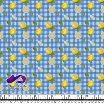 Motif de Citron sur Tissu à Carreaux Bleus