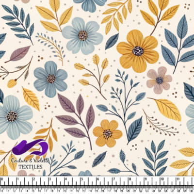 Motif Floral Automnal avec Fleurs Bleues et Jaunes